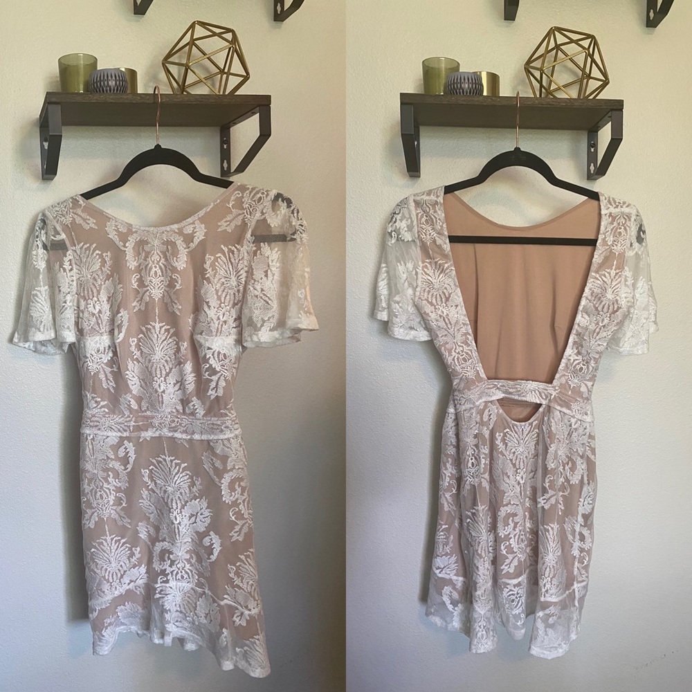 For Love & Lemons | Ivory and Nude Lace Mini Dress | XS